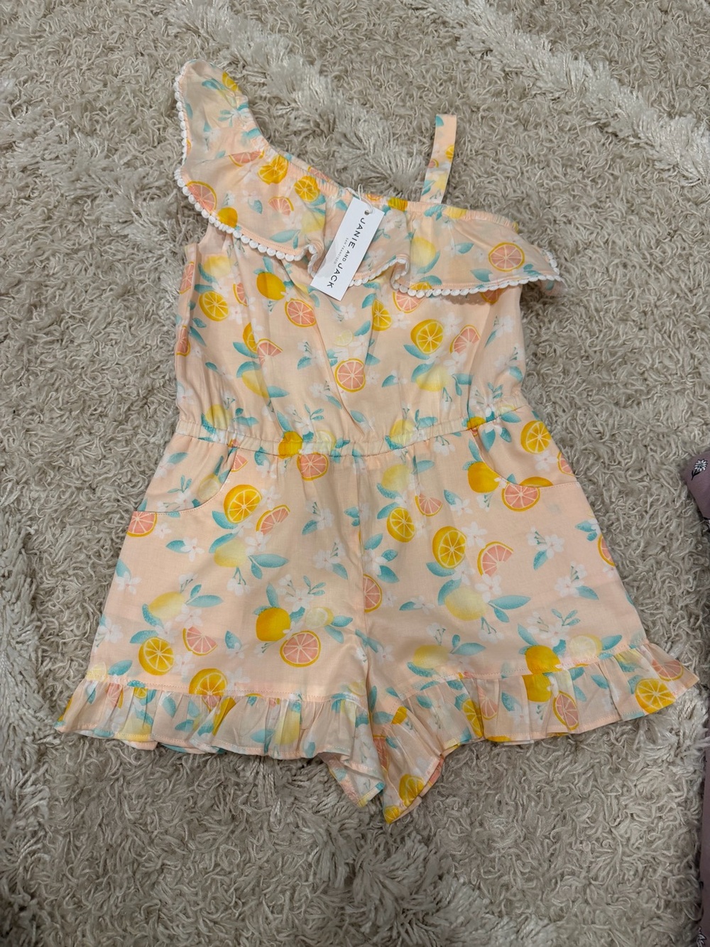 Janie and Jack Citrus Print Girls' Romper with Ruffle